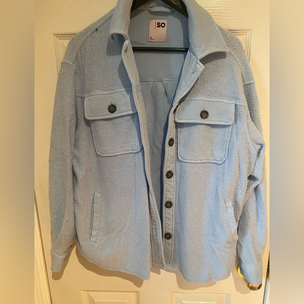 SO Women’s Light Blue Sherpa Shacket Jacket